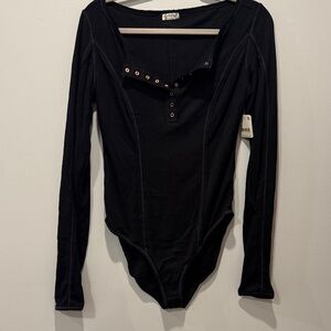 Free People Black Snap-Front Bodysuit